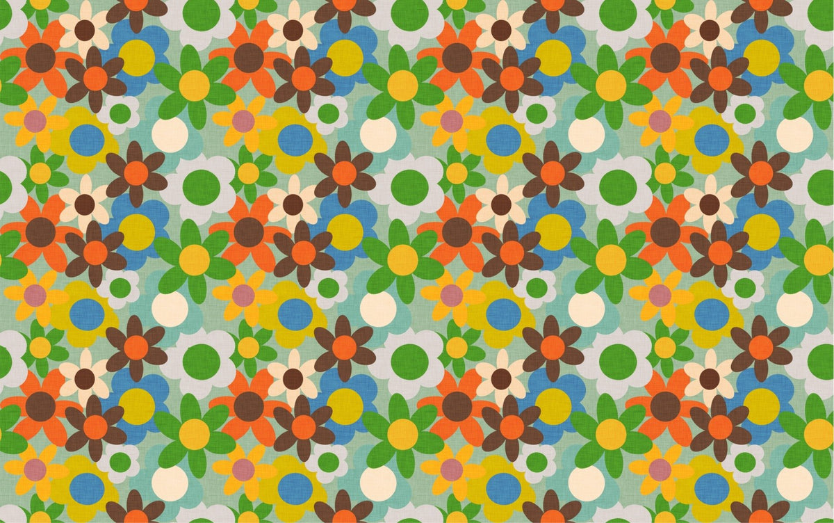 Bunte alte Blumen Design Tapete in your room — zoomed