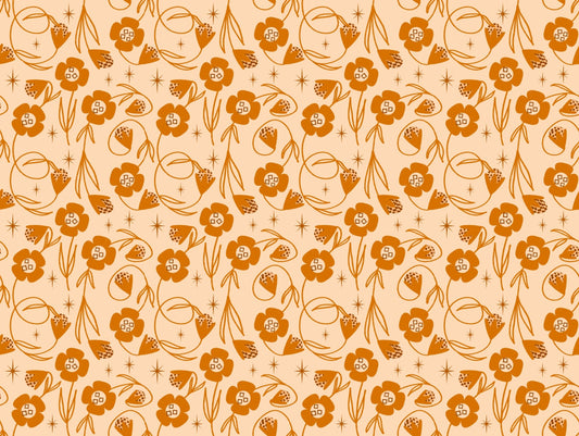 Modern Floral Vines Orange Peach Wallpaper