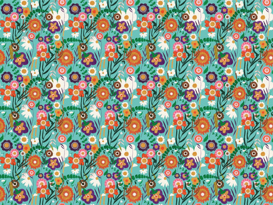 Folk Spring Floral Blue Wallpaper til vægge