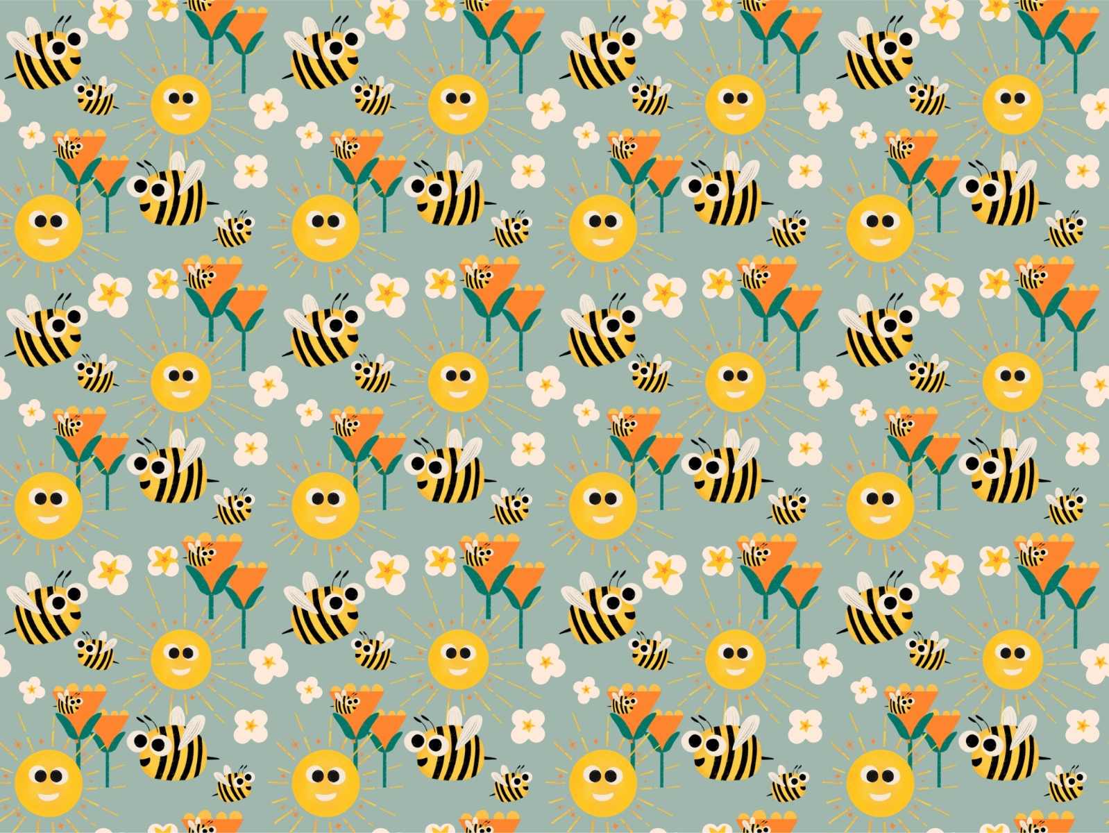 Abeilles heureuses et papier peint de cadets bleu de soleil