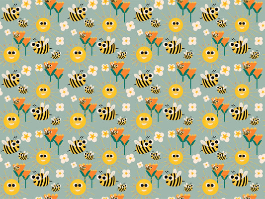 Abeilles heureuses et papier peint de cadets bleu de soleil