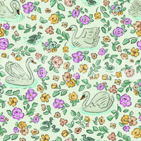 Blooming lake wallpaper with graceful swans

