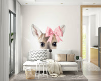 Gentle baby deer mural in soft earthy colors

