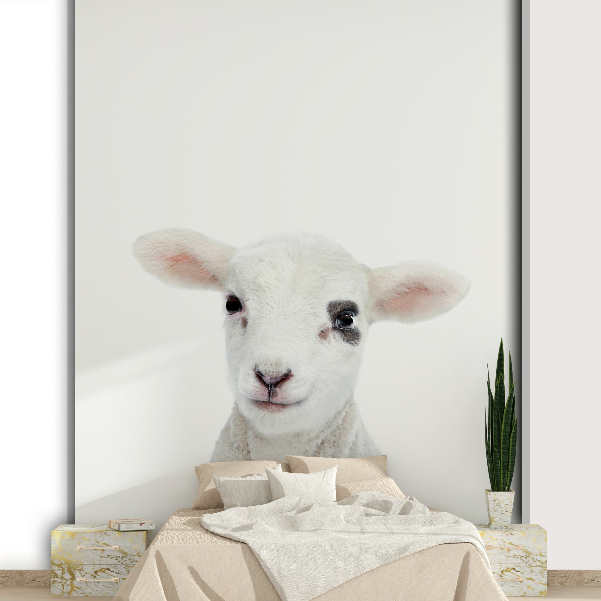 Baby lamb mural with a cozy countryside feel

