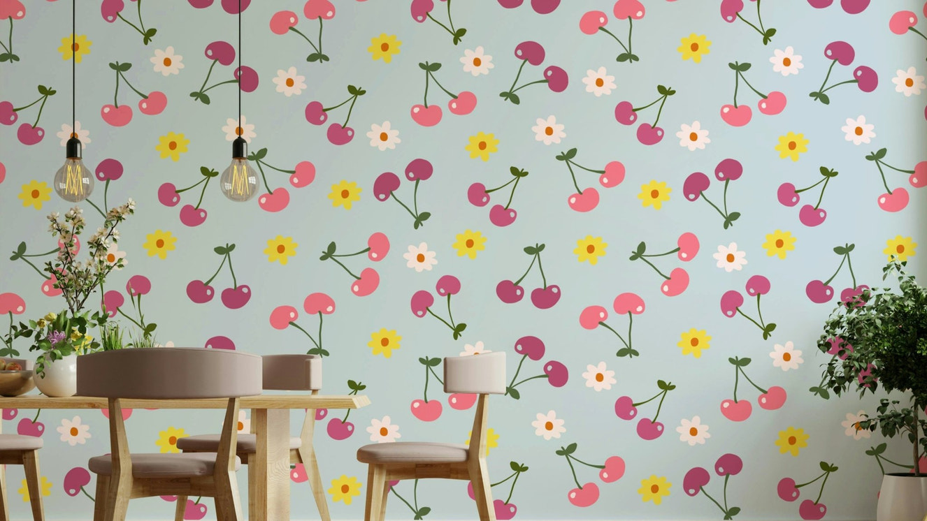 A soft and whimsical wallpaper pattern.
