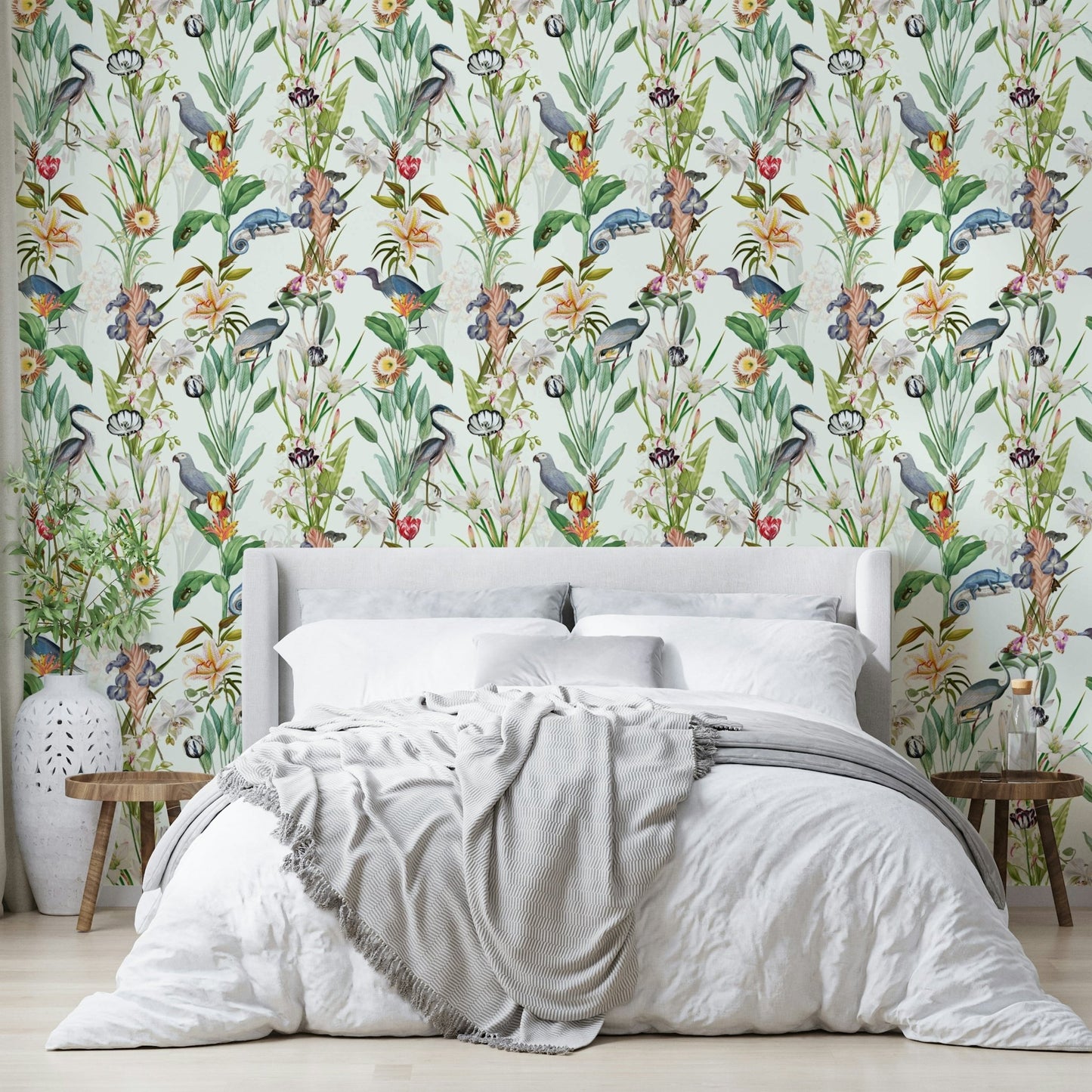 Serene wall mural with flowing blush and cream hues

