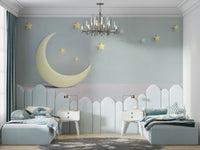 Soft animal illustrations on pastel mural wallpaper for walls

