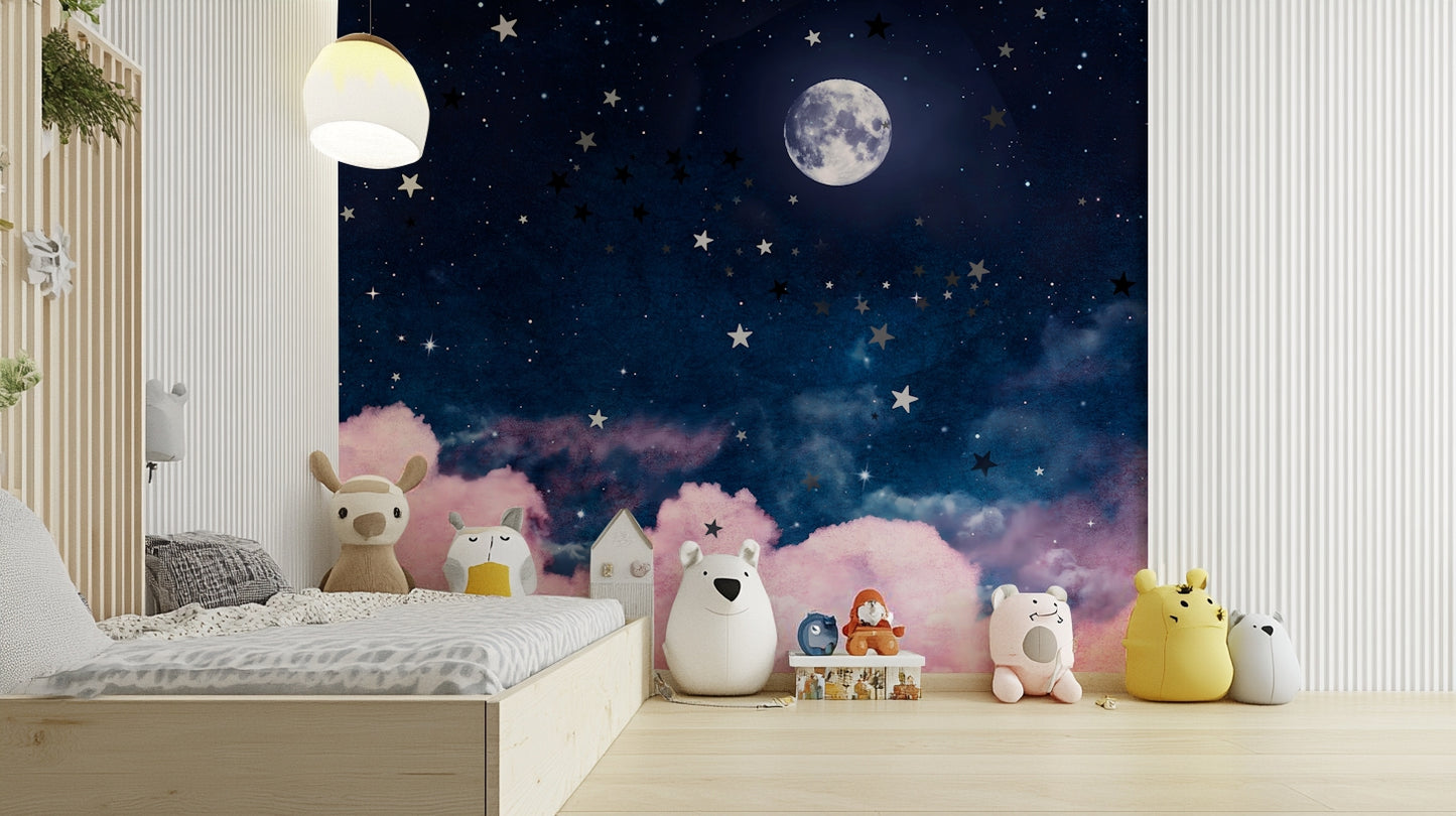 Starry night kids room wallpaper

