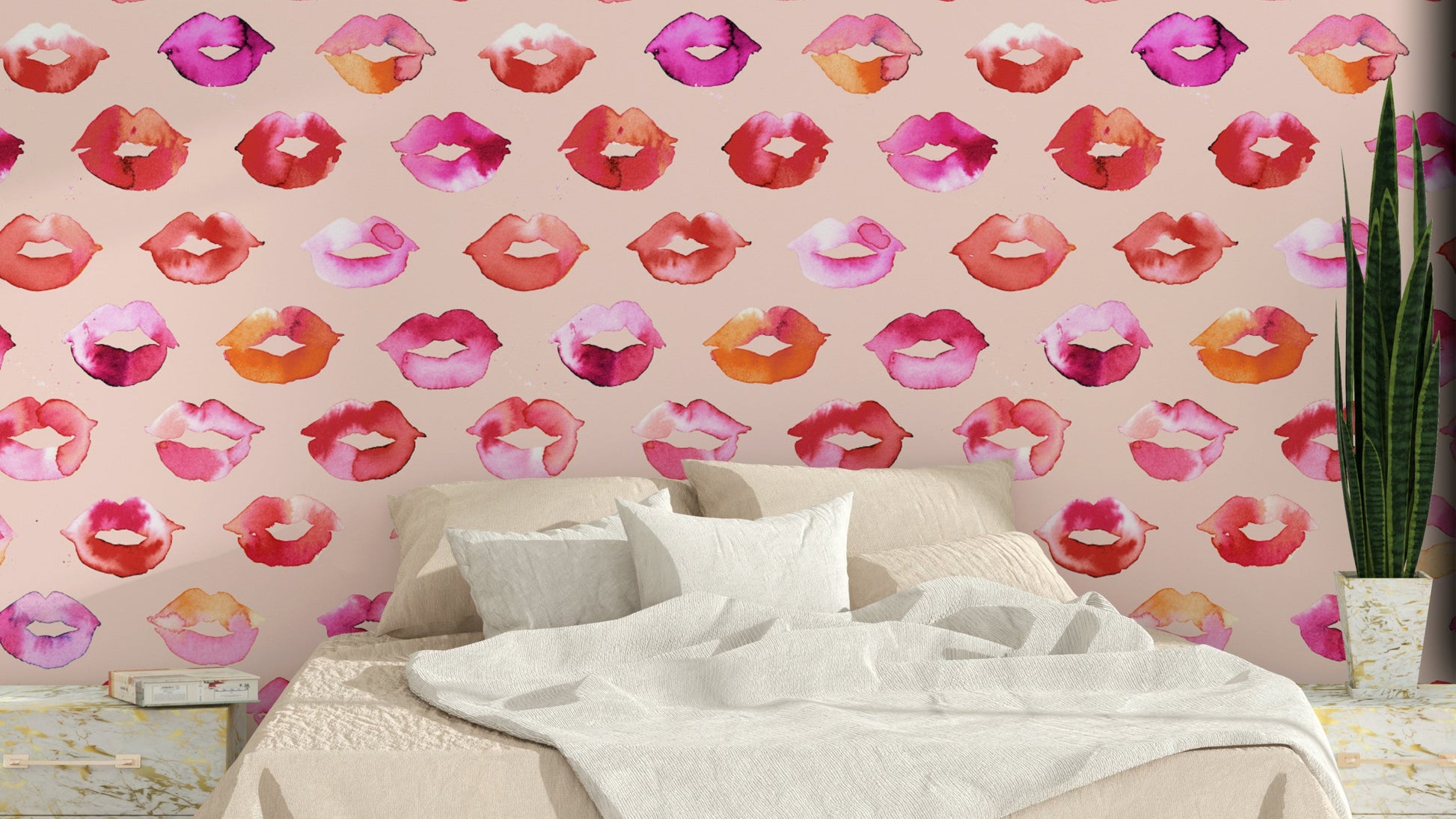 Lipstick kiss design wallpaper with sweet, sassy vibes.

