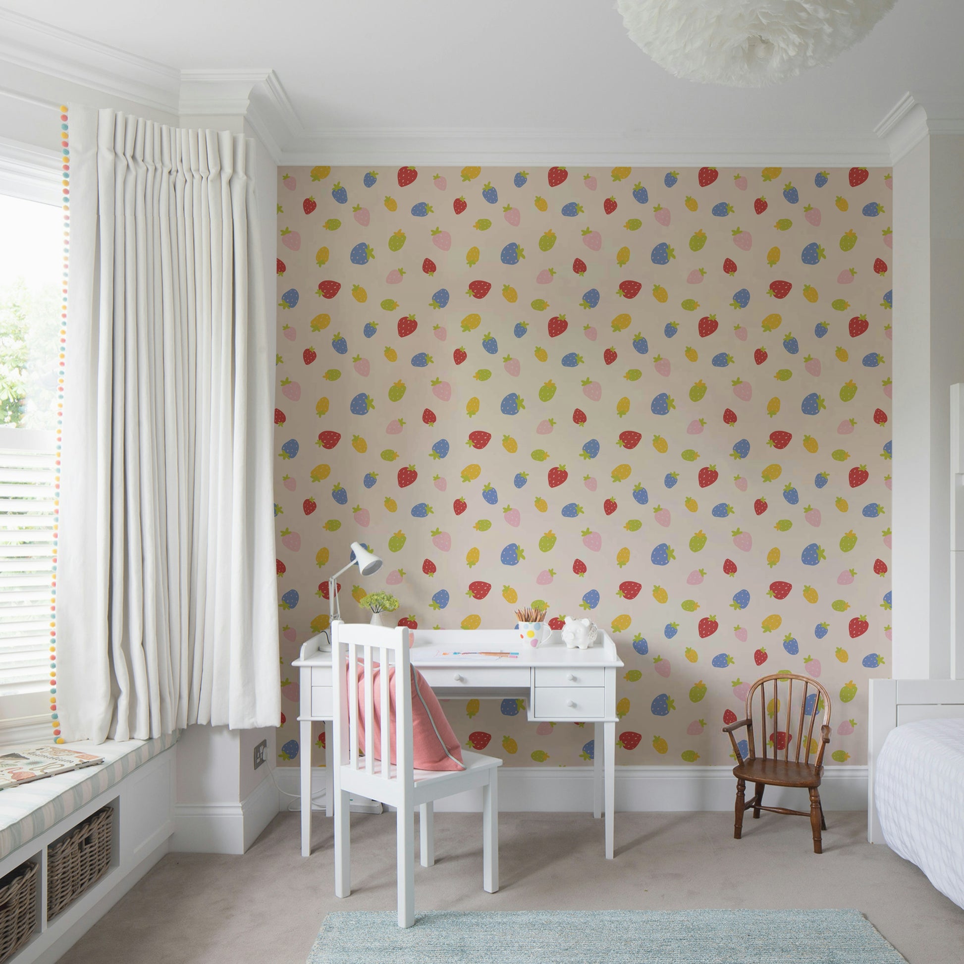 Whimsical strawberry patch wallpaper for cozy spaces

