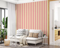 Pink and cream stripe wallpaper for a stylish and clean home.