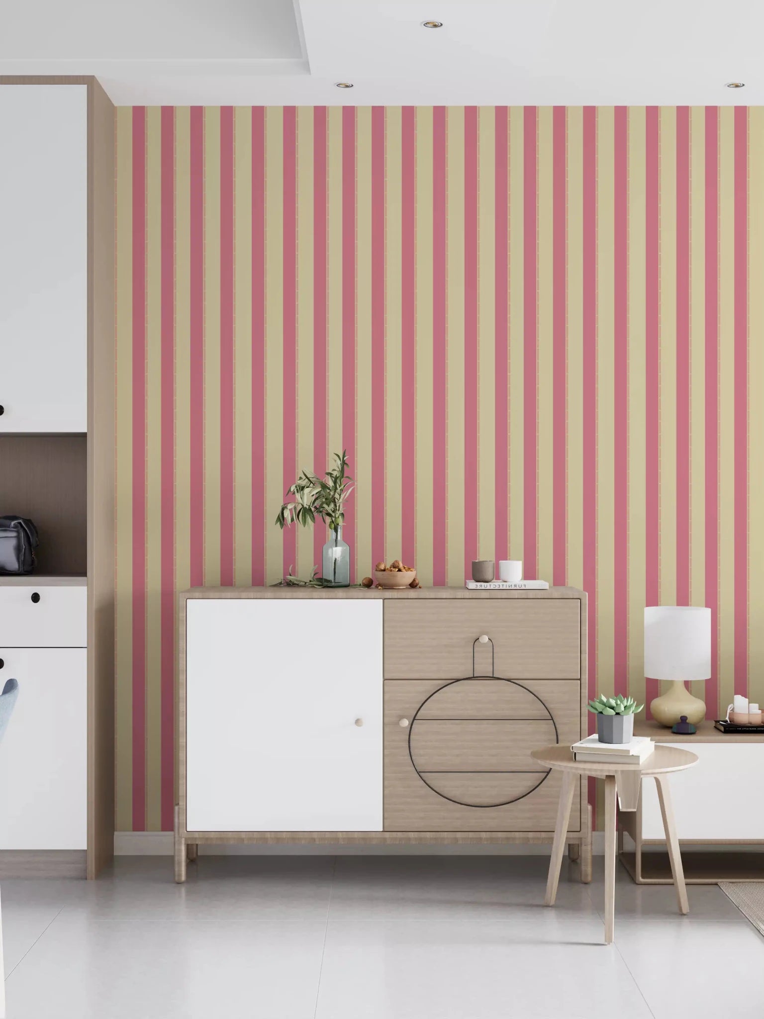Sweet Stripes Wallpaper used in a creative hallway for a touch of colour.