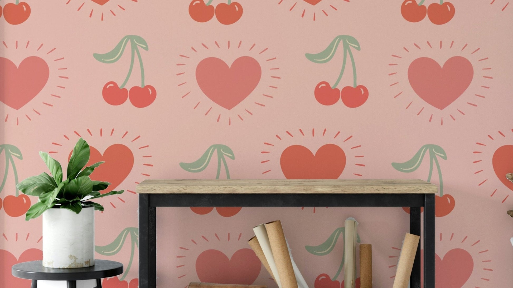 Red cherry wallpaper with romantic sweetheart theme


