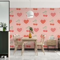 Whimsical fruit-themed wallpaper with love-inspired style

