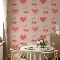 Sweet cherry and heart wallpaper for fun interiors

