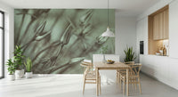 Kitchen space featuring soft green botanical wall finish