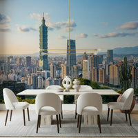 Asian city lights Taipei Skyline Serenity peel and stick wallpaper.
