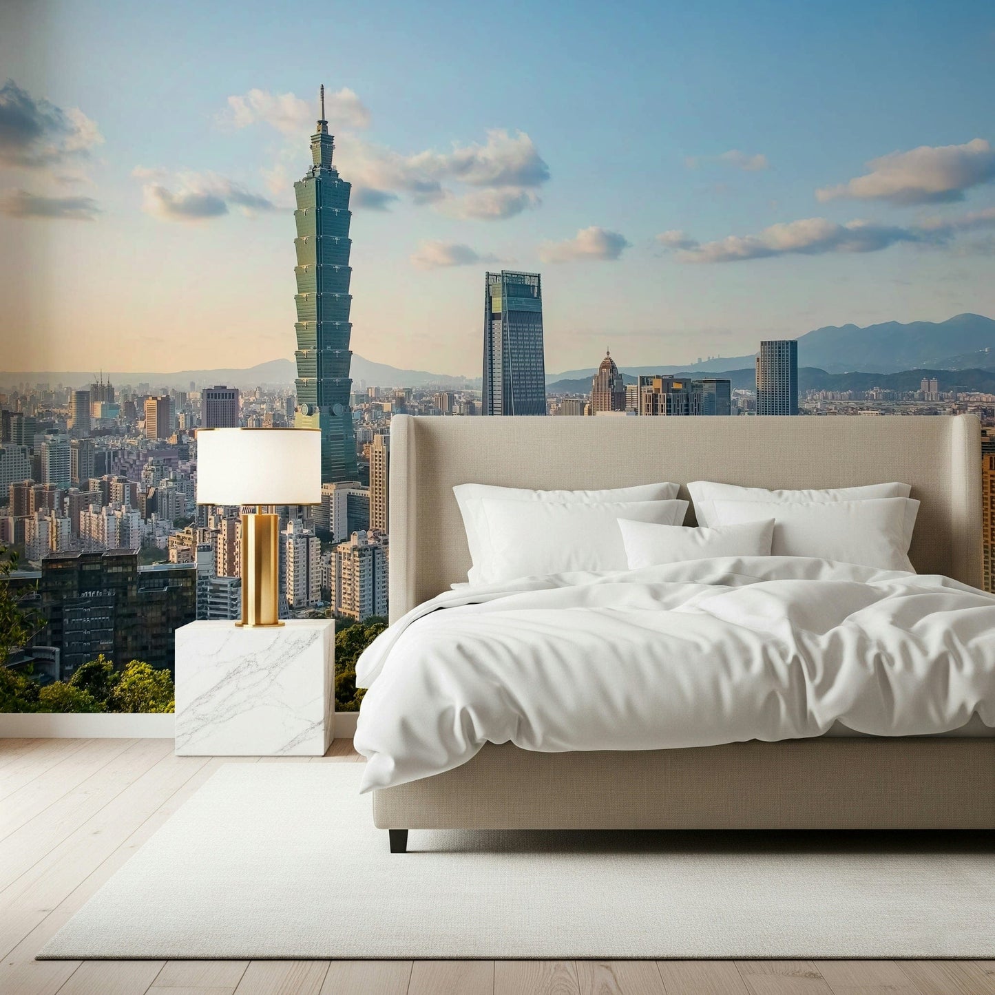 Taiwan travel inspiration Taipei Skyline Serenity room mural.