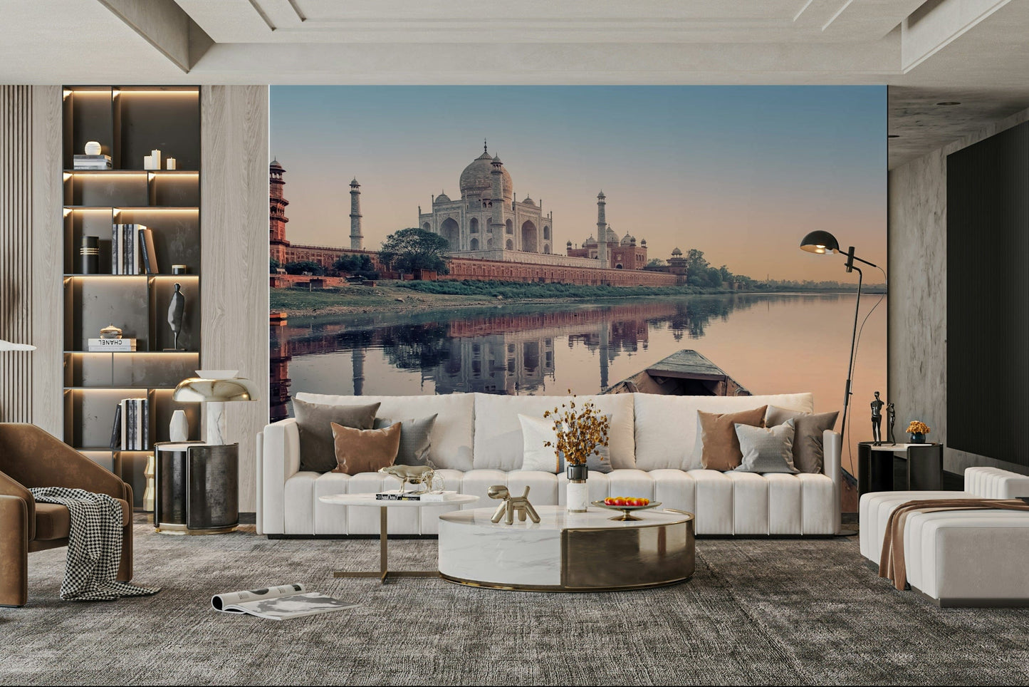An artistic travel theme mural for home decor.

