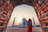 Breathtaking horizon Taj Mahal at sunset wallpaper for walls majestic structure.