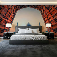 Sunrise view Taj Mahal Sunset wallpaper arches frame.