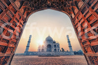 Mughal building Taj Mahal Sunset wall mural dome towers.