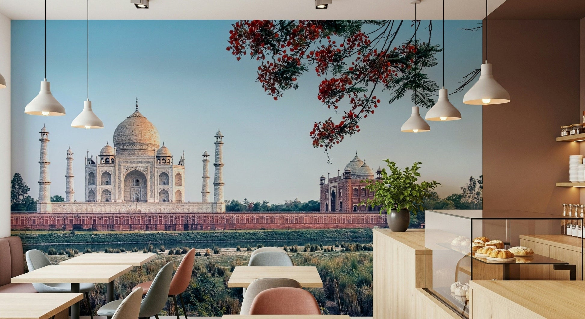 Indian architecture wall mural landscape featuring Taj Serenity.