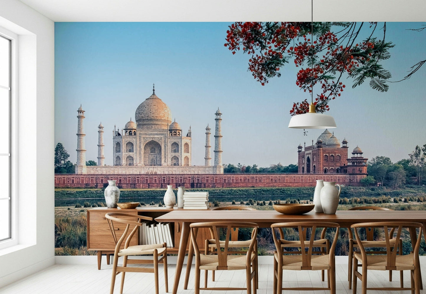 Taj Serenity wallpaper for walls showing white marble monument.