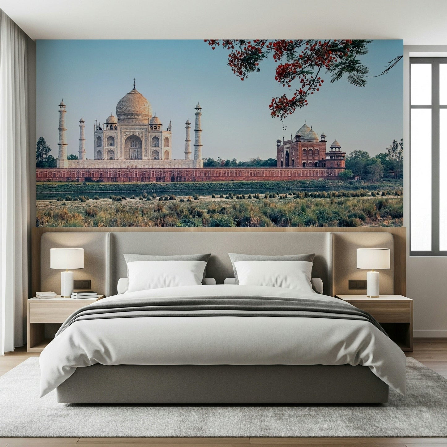 Symmetrical minarets captured in Taj Serenity peel and stick.