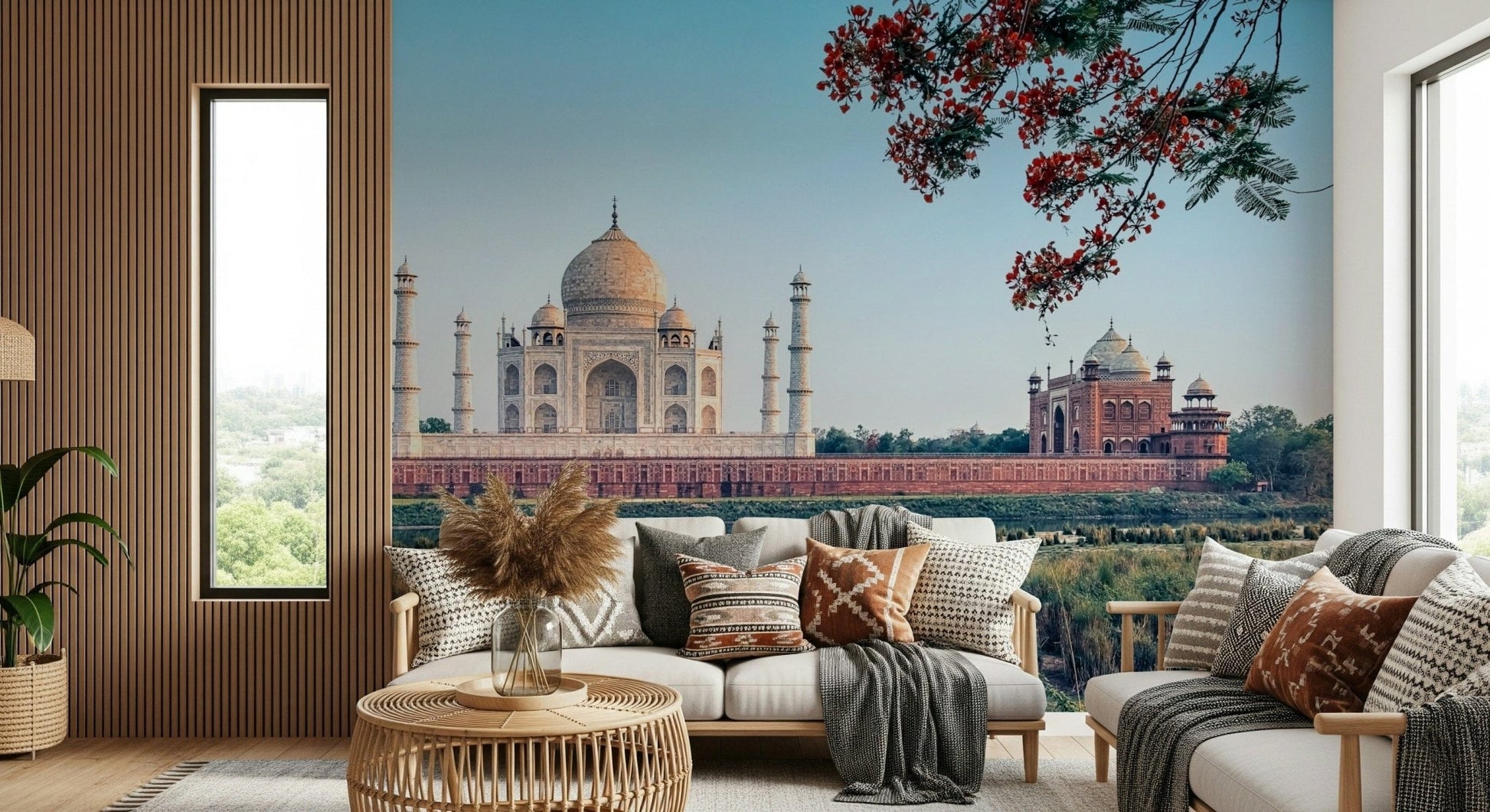 Red sandstone gateway near monument, Taj Serenity wall decor.