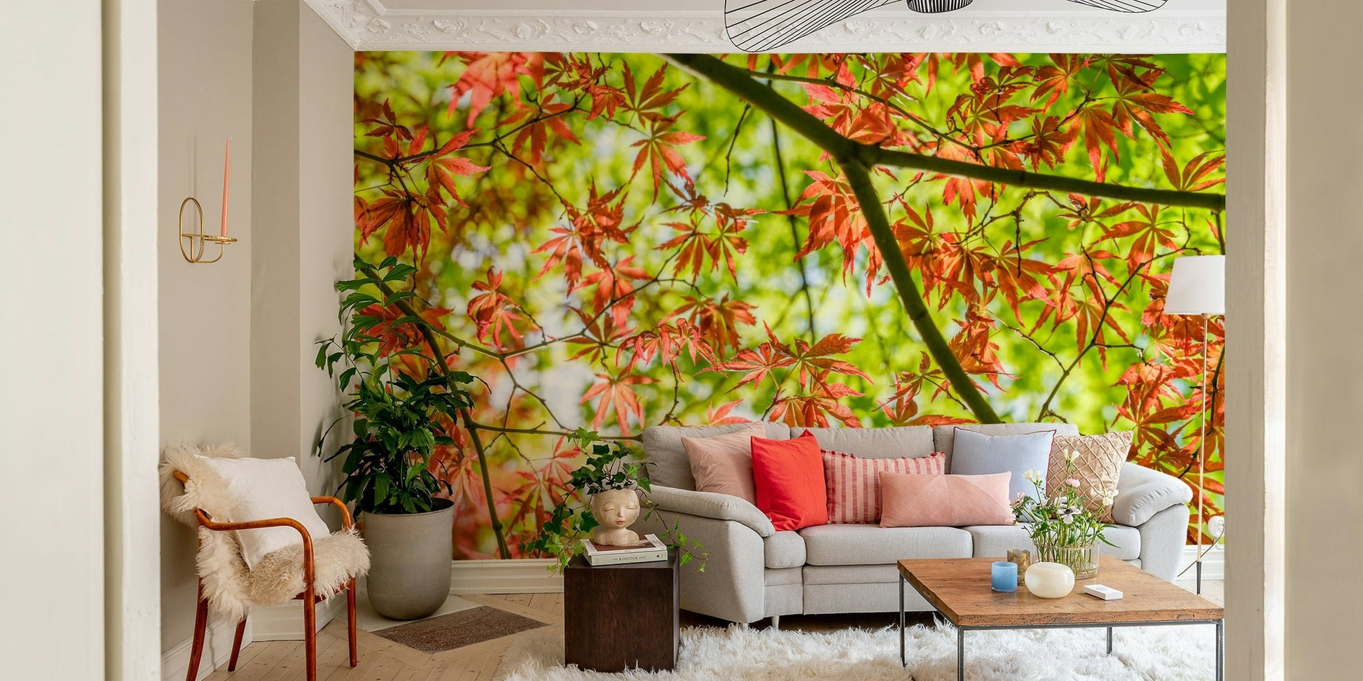 Rich reds, oranges, golds, rustic browns.

