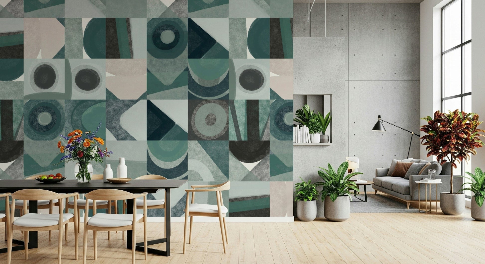 A serene geometric tile wall mural for your decor.

