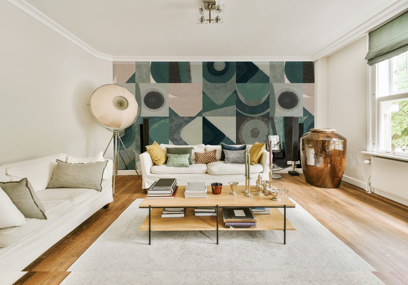 A beautiful abstract tile pattern wallpaper mural for a modern home.

