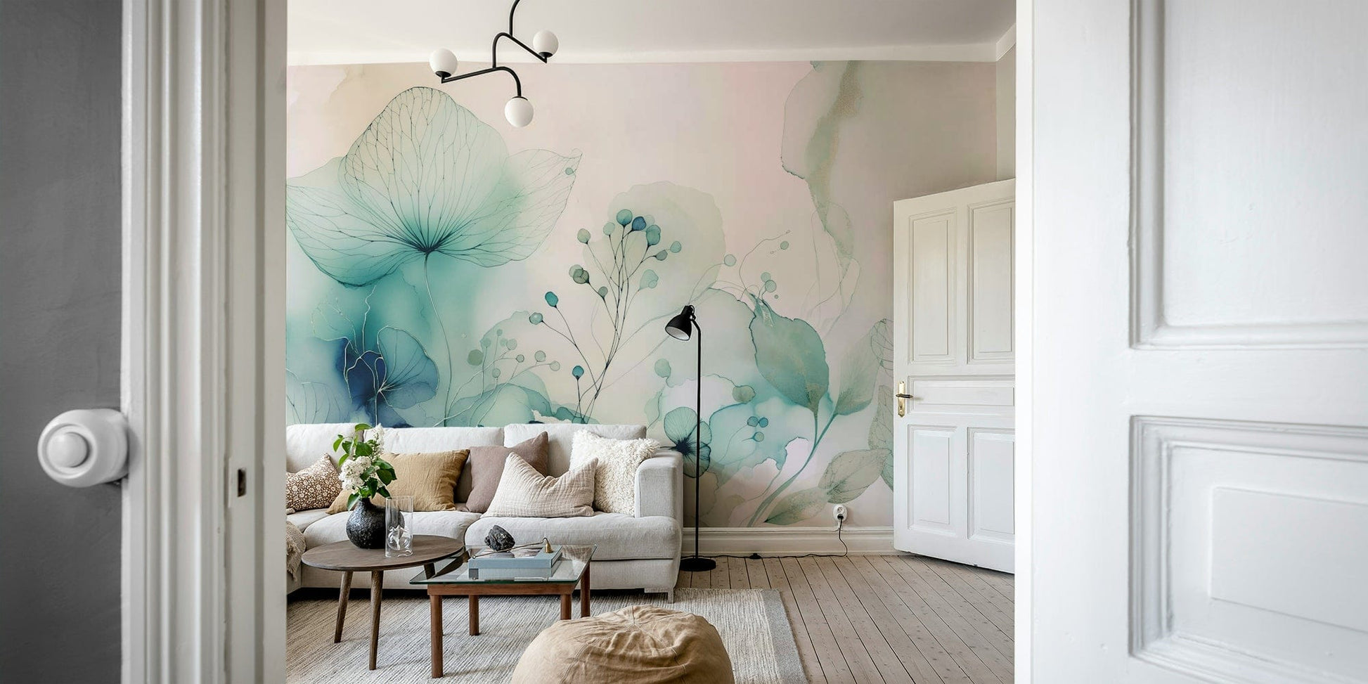 Scenic wallpaper with cartoon shapes and colors

