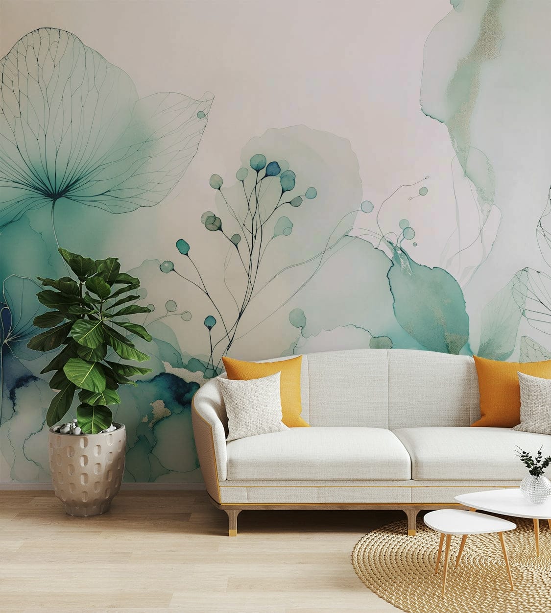 Wall mural with whimsical shapes and colors

