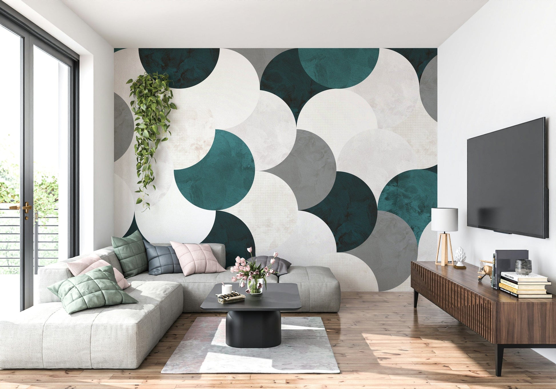 Minimalist circular design wall mural blending soft gradients and modern abstract art.