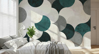 Circle-themed abstract mural in neutral and muted shades ideal for elegant interior décor.