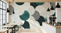 Modern abstract wall mural featuring layered circular shapes in balanced geometric design.