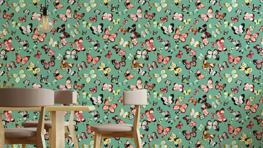 Papillons volants papier peint corail sarcelle coloré⁠