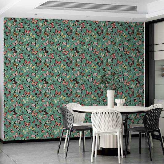 Papillons volants papier peint corail sarcelle coloré⁠