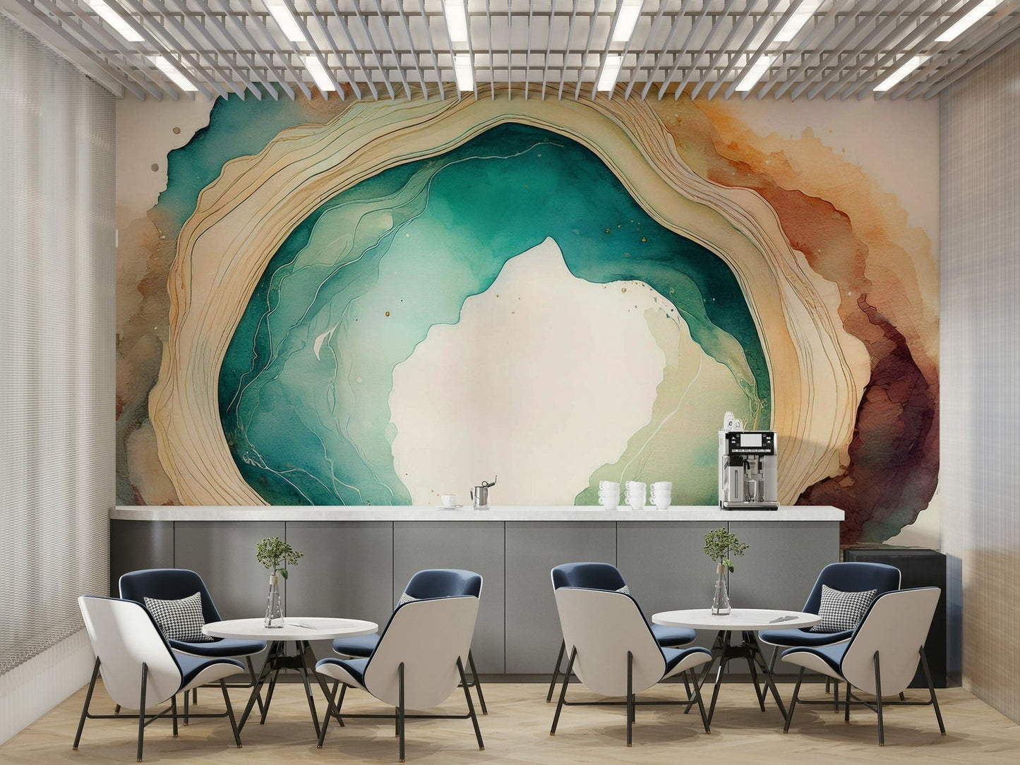 Organic textures and calming teal tones in Teal Dream Cave wall mural.


