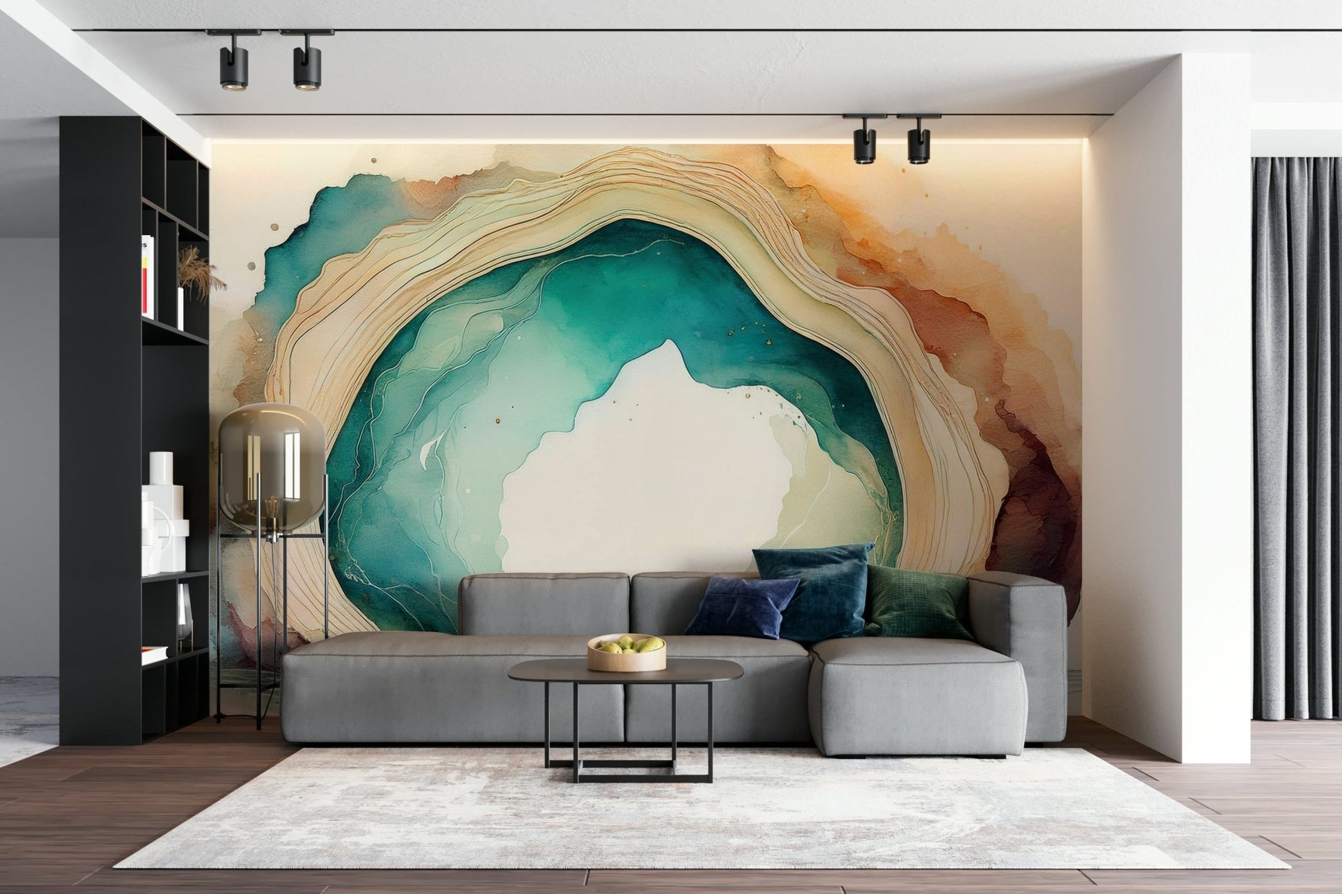 Mystical teal cave design in Teal Dream Cave mural.

