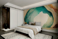 Soft teal tones and cave design in the Teal Dream Cave mural wallpaper.


