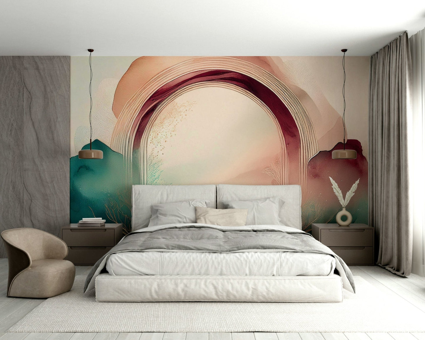 Peaceful portal leading to a tranquil scene in Teal Dream Portal mural.

