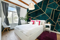 A high-quality teal and gold wall mural for walls.

