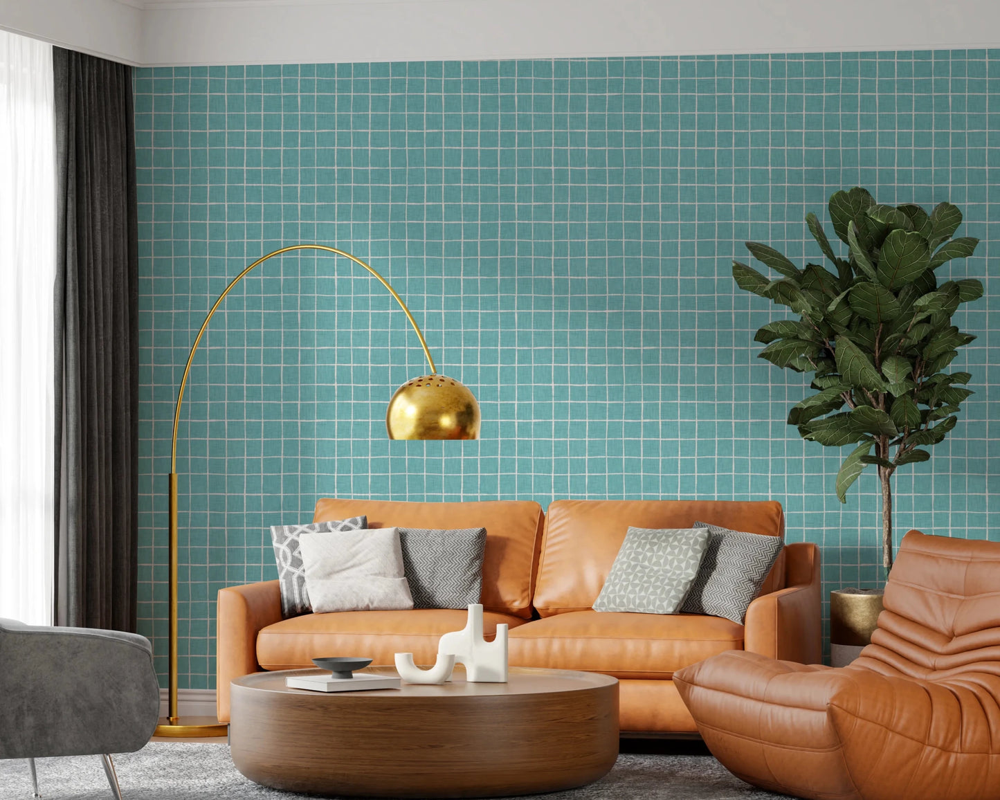 Teal Linen Grid Wallpaper⁠
