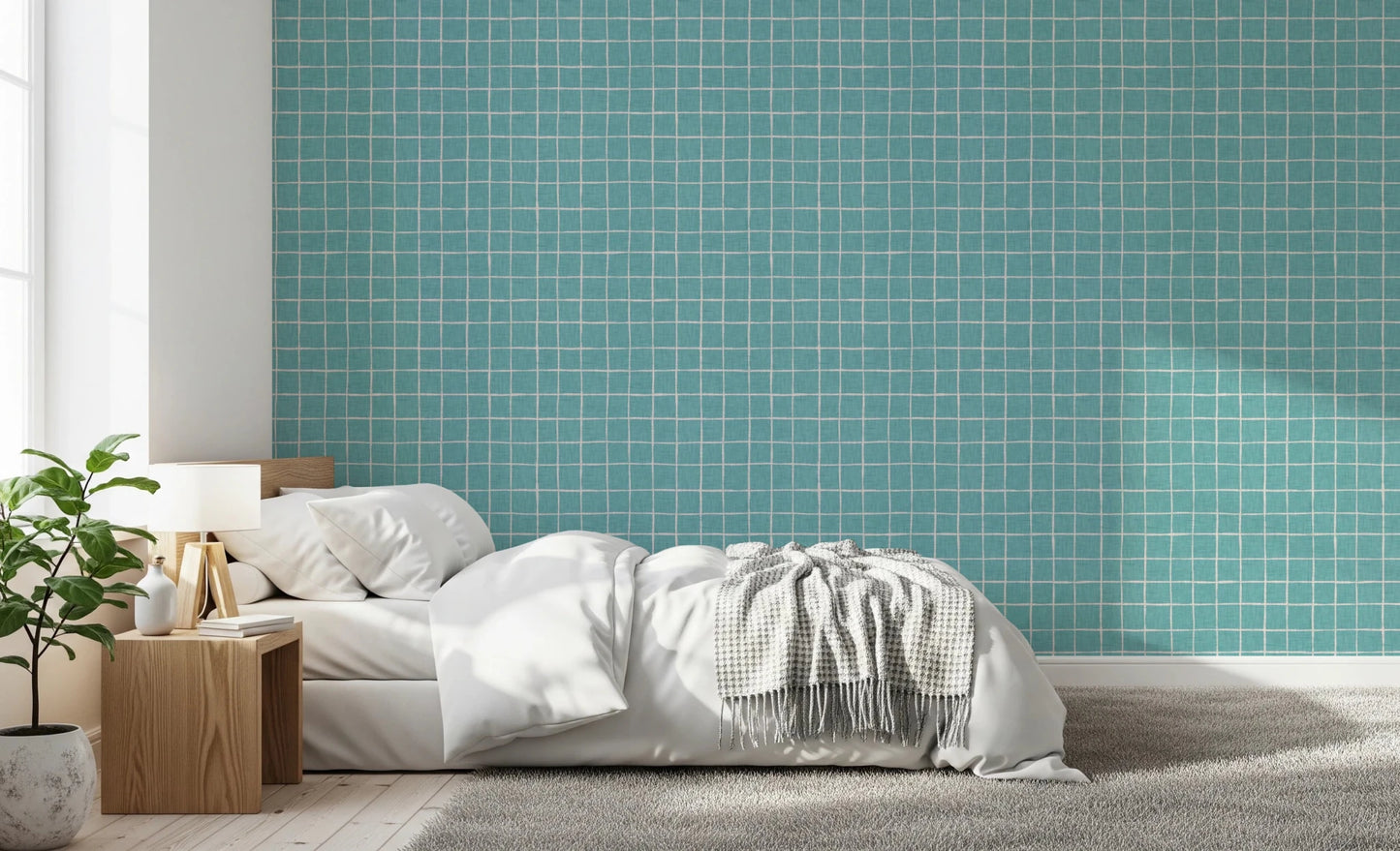 Teal Linen Grid Wallpaper⁠