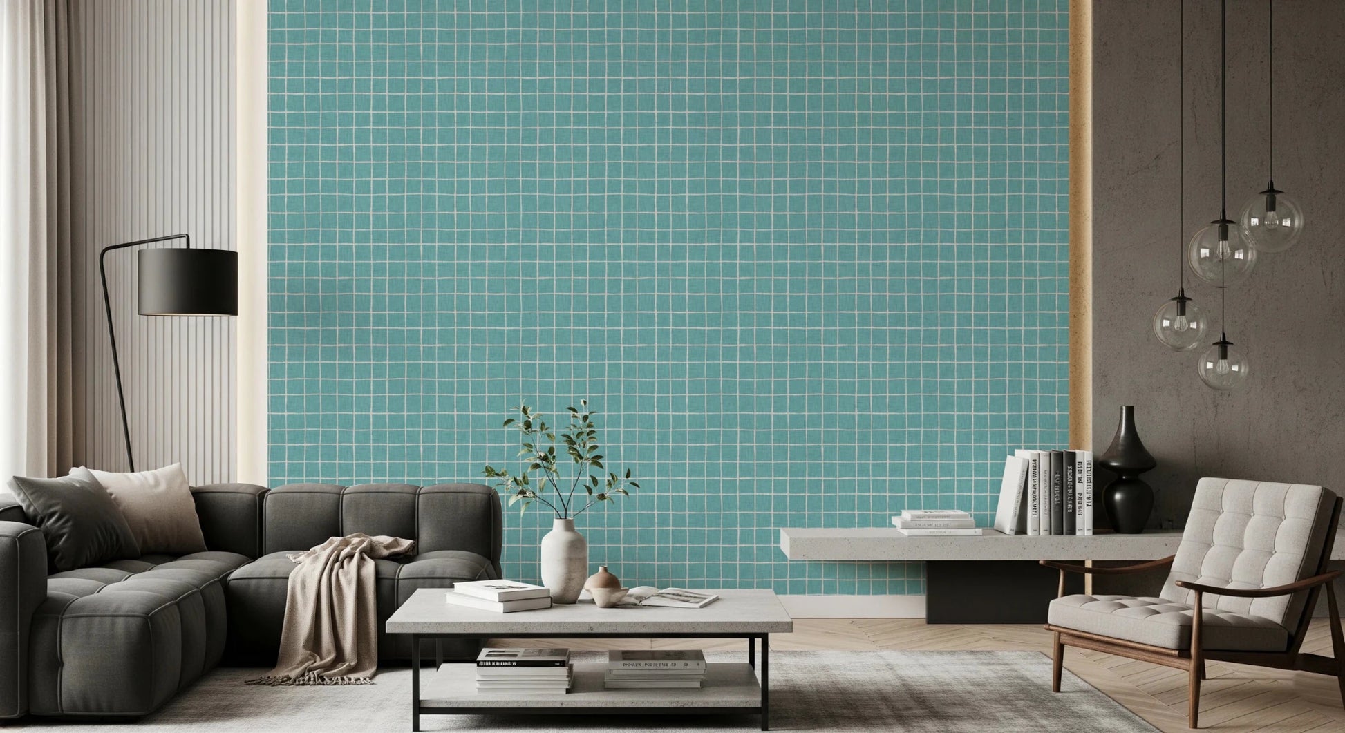 Teal Linen Grid Wallpaper⁠