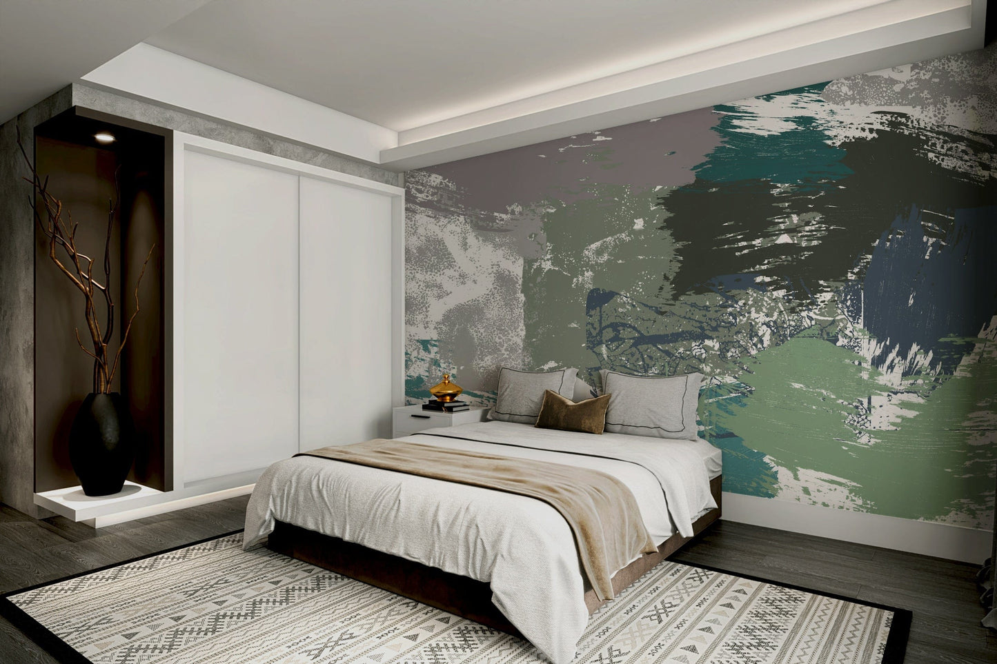 A calming granite pattern wallpaper mural that defines a space.

