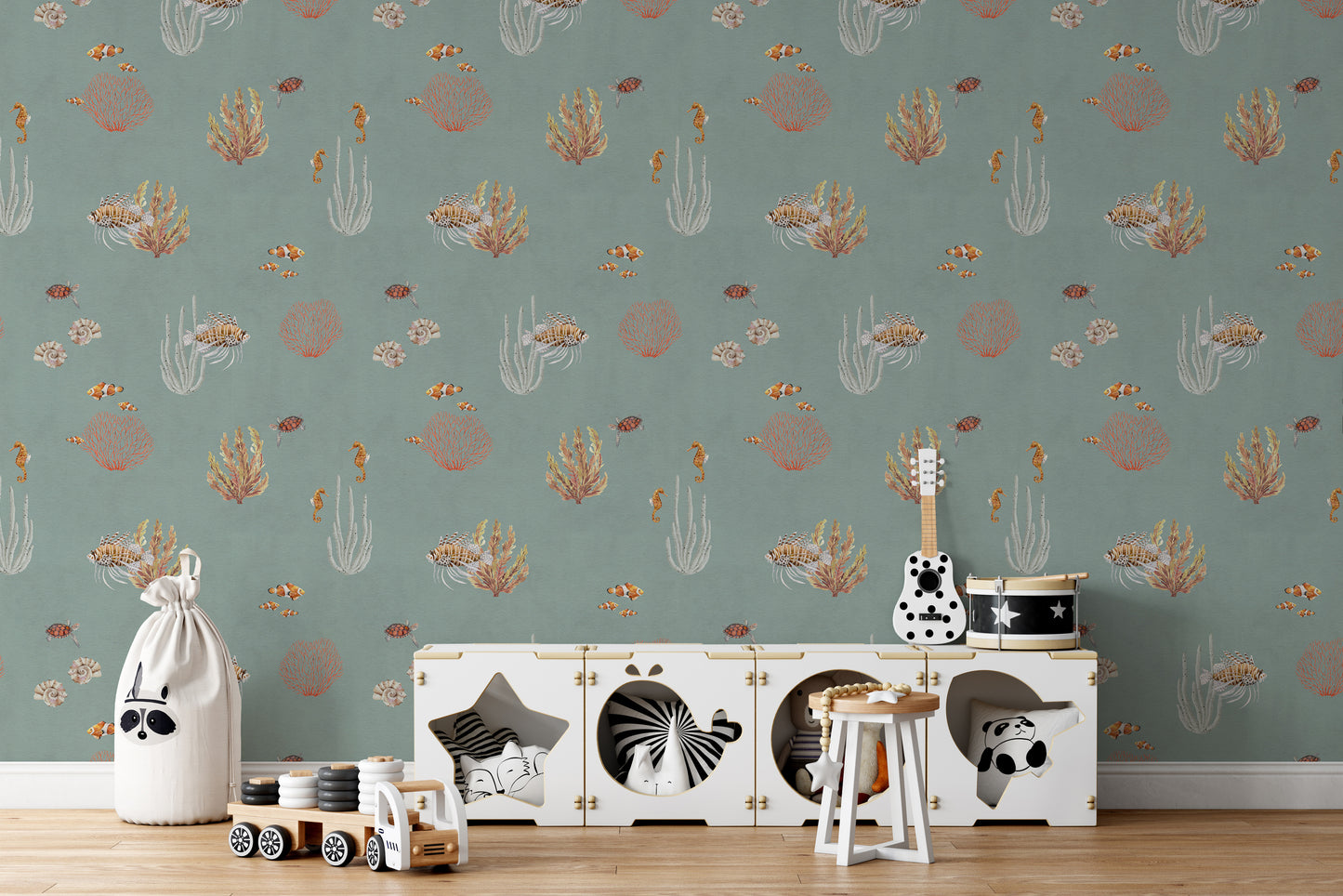 Teal Oceanic Wonders Wall Mural